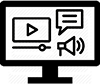 computer screen with different small icons for messaging, video and audio playing depicting content marketing