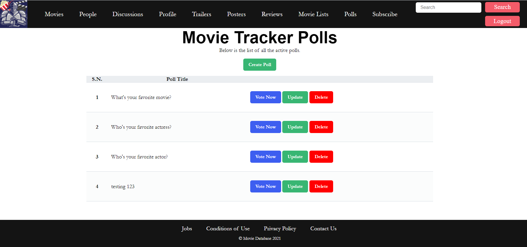 snapshot of poll feature in movie tracker project