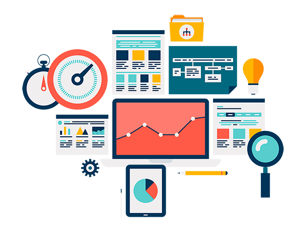 image showing multiple icons for tools used in digital marketing and analysis